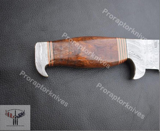 Handmade Damascus Steel Hunting Bowie with Rosewood and Brass lining handle. Pro1462