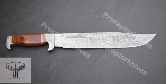 Handmade Damascus Steel Hunting Bowie with Rosewood and Brass lining handle. Pro1462