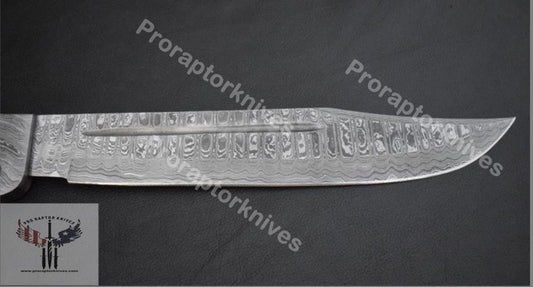 Handmade Damascus Steel Hunting Bowie with Rosewood and Brass lining handle. Pro1462