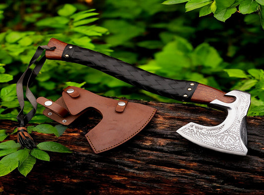 Handmade High Carbon Steel Medieval Axe with Wrapped Ash Wood Shaft. Pro-Bello1442