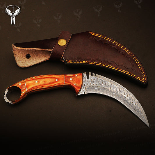 Handmade Damascus steel Dollar Sheet  Karambit Knife with Damascus Finger Ring. Pro1540