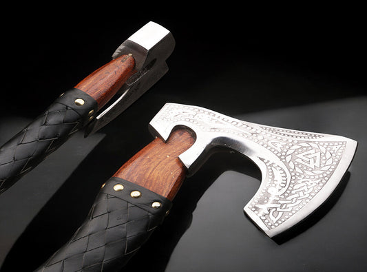 Handmade High Carbon Steel Medieval Axe with Wrapped Ash Wood Shaft. Pro-Bello1442