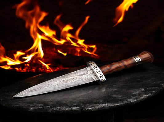 Premium Damascus steel Dark Wooden Handle Dagger Knife with Brass Guard. Pro1545