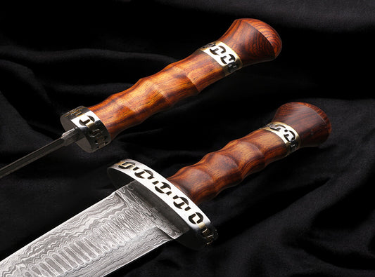 Premium Damascus steel Dark Wooden Handle Dagger Knife with Brass Guard. Pro1545