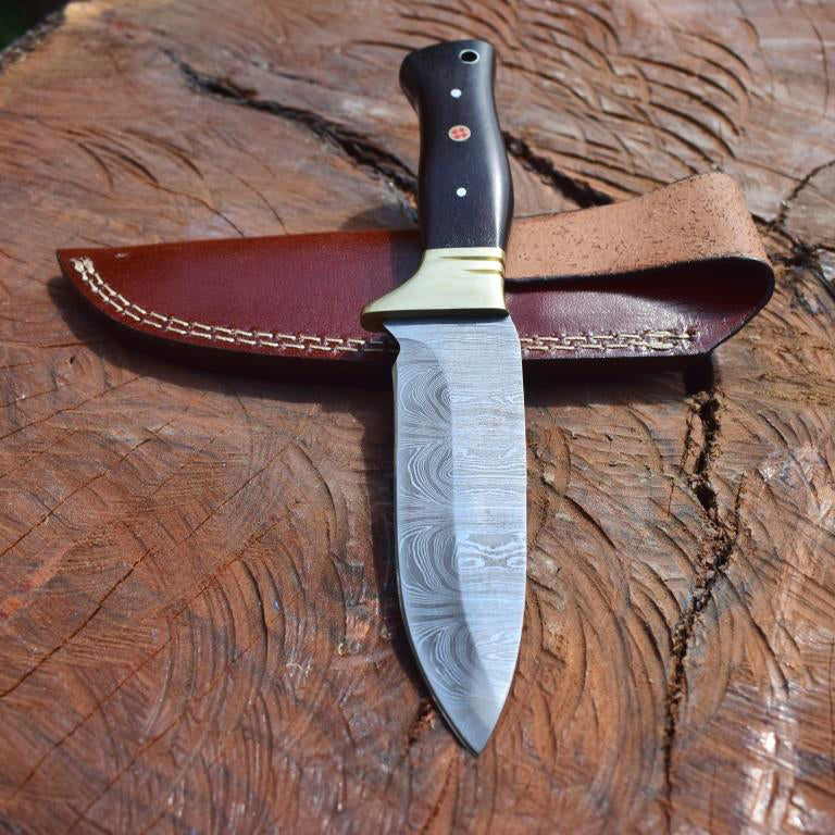 Handmade Damascus steel Camping Skinner Gear with Micarta Black Handle. Pro1528