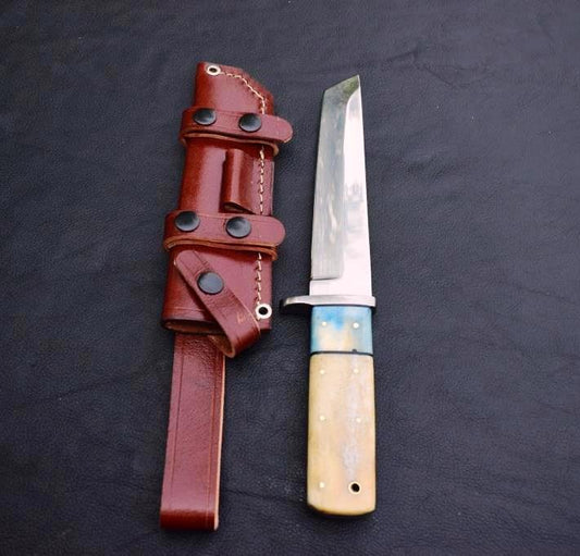 Premium Handmade J2 steel Tanto Knife with Dual Color Camel Bone Handle. Pro1537