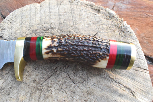 Handmade Damascus steel Stag Handle Camping Gear with Brass Bolster. Pro1520
