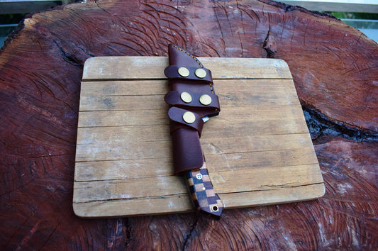 Handmade Damascus Steel Skinner Gear with Olive & Dark Woods Handle. Pro1522