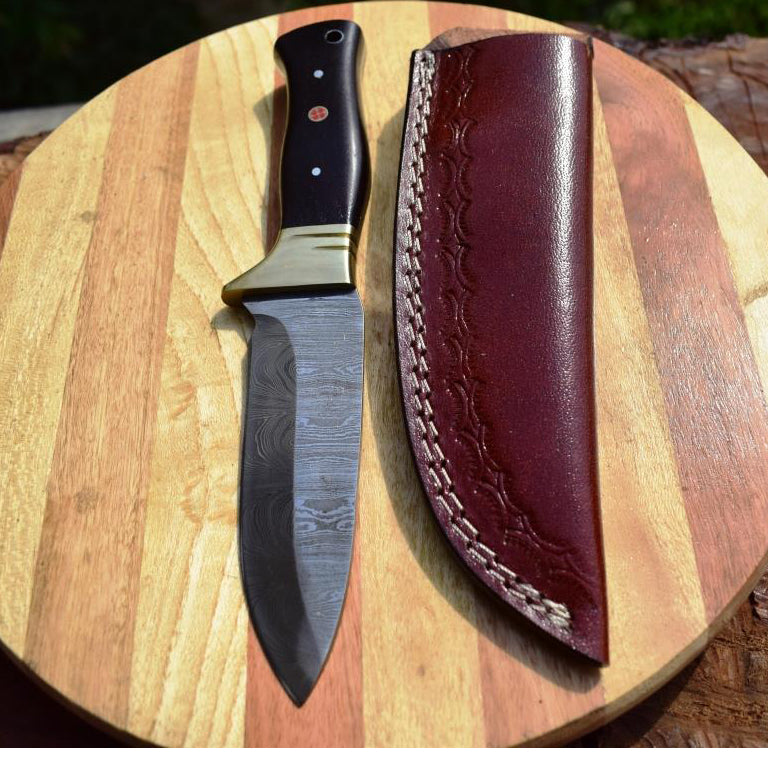 Handmade Damascus steel Camping Skinner Gear with Micarta Black Handle. Pro1528