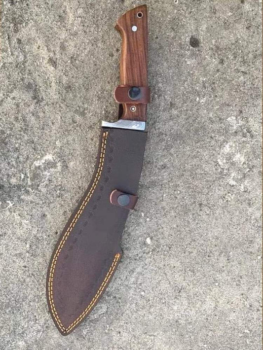 Handmade Damascus Steel Hunting Kukri Knife With Dark Wood Handle. Pro1450
