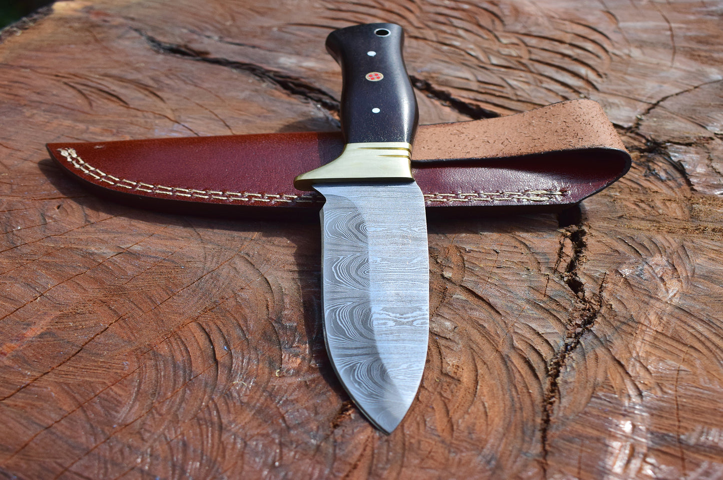 Handmade Damascus steel Camping Skinner Gear with Micarta Black Handle. Pro1528