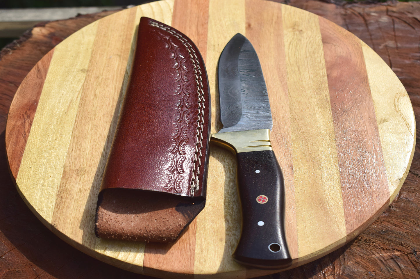 Handmade Damascus steel Camping Skinner Gear with Micarta Black Handle. Pro1528
