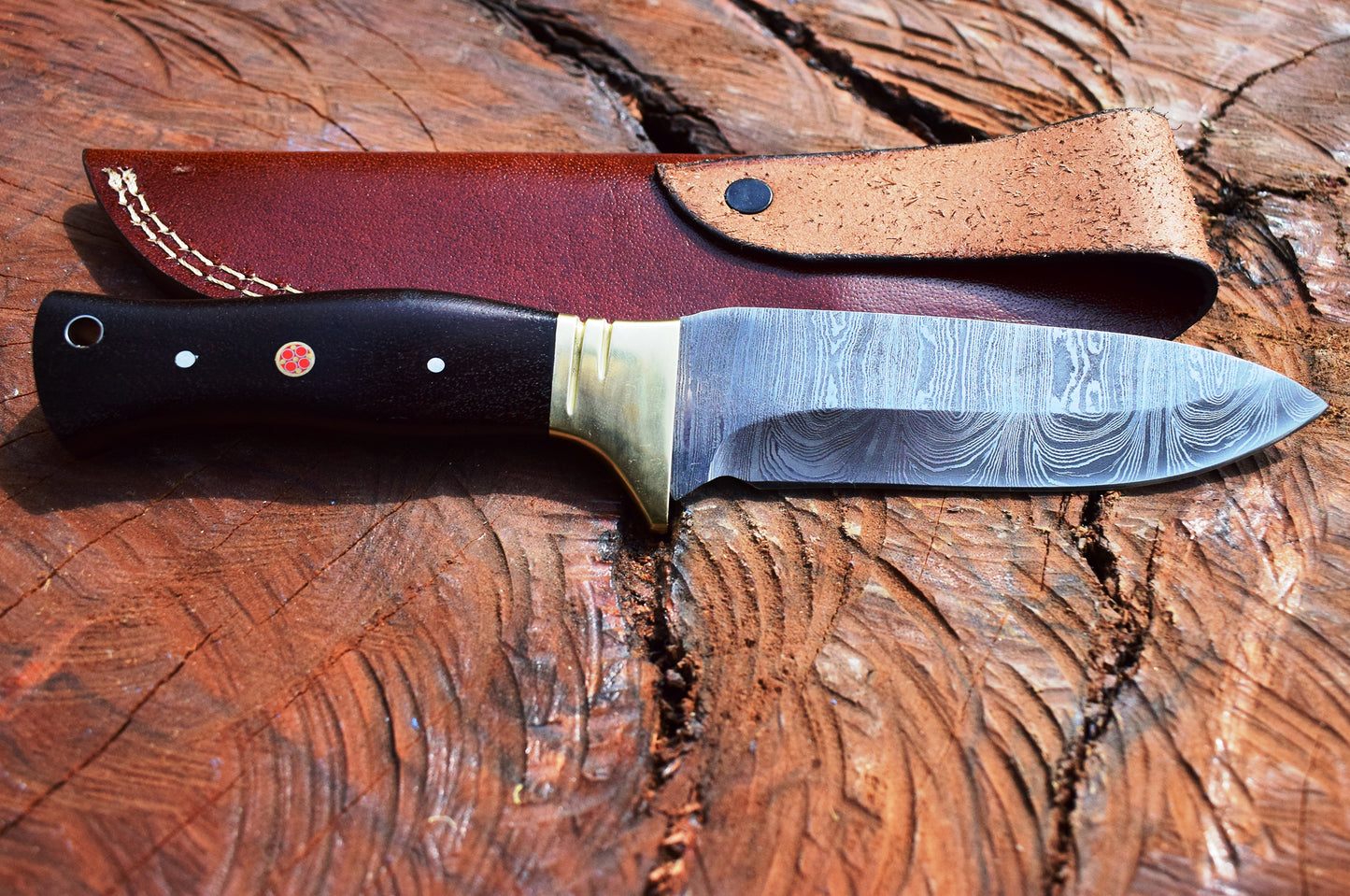 Handmade Damascus steel Camping Skinner Gear with Micarta Black Handle. Pro1528