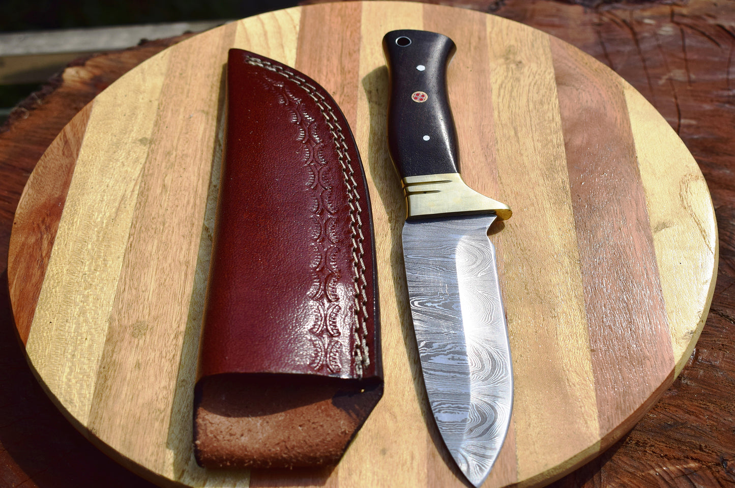 Handmade Damascus steel Camping Skinner Gear with Micarta Black Handle. Pro1528