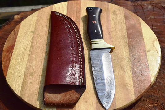 Handmade Damascus steel Camping Skinner Gear with Micarta Black Handle. Pro1528