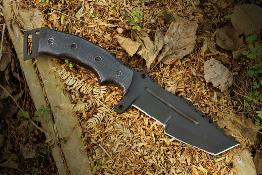 Best Handmade Black Coated Tanto Knife with Special Groove & Micarta handle. Pro1892