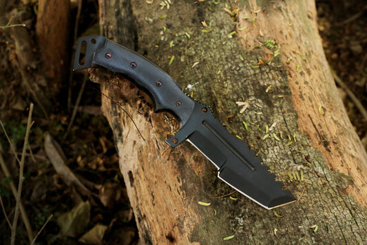 Best Handmade Black Coated Tanto Knife with Special Groove & Micarta handle. Pro1892