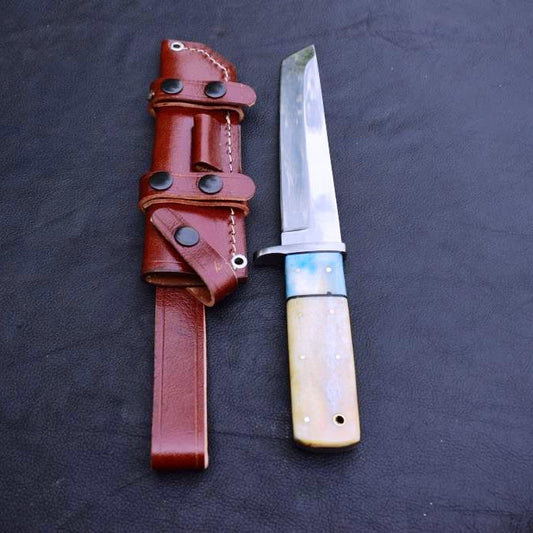 Premium Handmade J2 steel Tanto Knife with Dual Color Camel Bone Handle. Pro1537