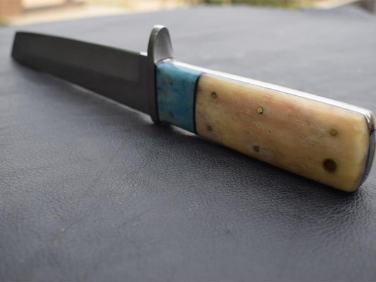 Premium Handmade J2 steel Tanto Knife with Dual Color Camel Bone Handle. Pro1537