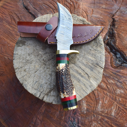 Handmade Damascus steel Stag Handle Camping Gear with Brass Bolster. Pro1520
