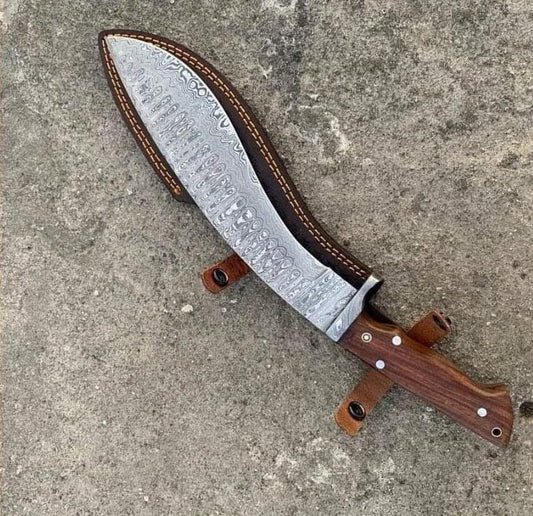 Handmade Damascus Steel Hunting Kukri Knife With Dark Wood Handle. Pro1450