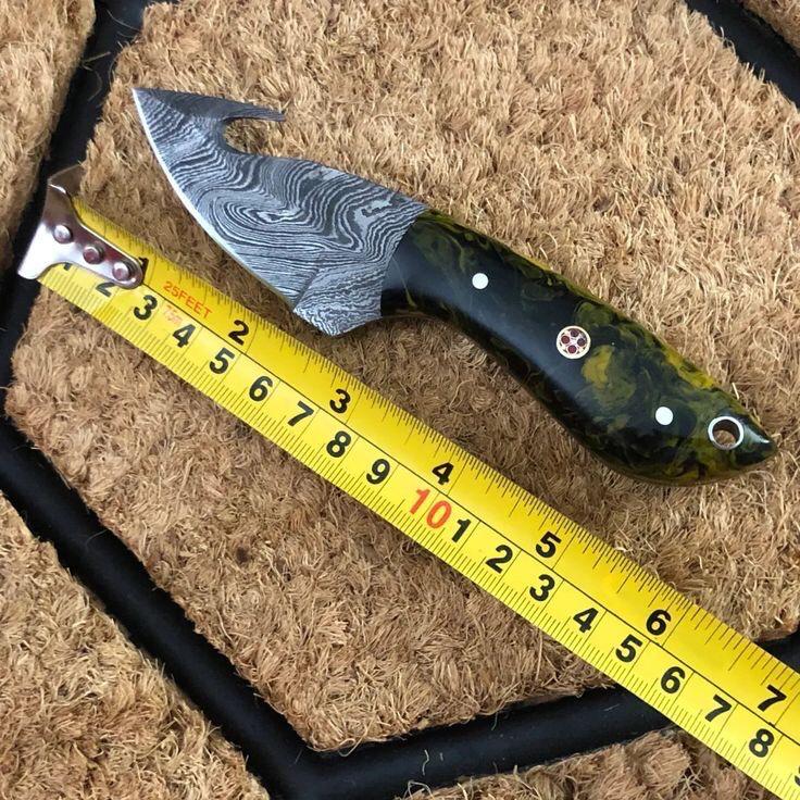 Hand Forged Damascus Steel Camping Skinner Gear with Bull Horne or Resin Handle. Pro1524