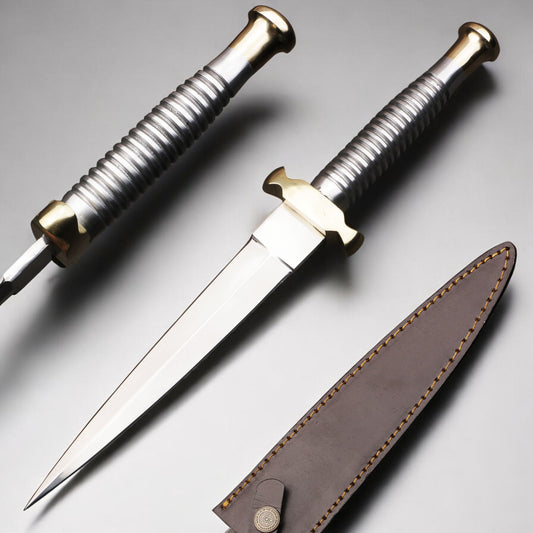 Handmade J2 Steel Brass Guard Dagger Knife with Metal Threads Handle. Pro1702