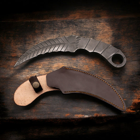 Handmade Rail Steel Karambit Knife with Finger Ring Packed in Wooden Box. Pro1706