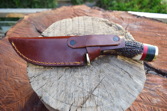 Handmade Damascus steel Stag Handle Camping Gear with Brass Bolster. Pro1520