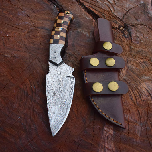 Handmade Damascus Steel Skinner Gear with Olive & Dark Woods Handle. Pro1522
