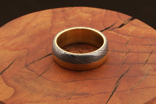 Captivated Handmade Brass and Damascus Steel Edges Ring with Brass Inlay.Pro7011