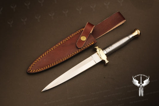 Handmade J2 Steel Brass Guard Dagger Knife with Metal Threads Handle. Pro1702