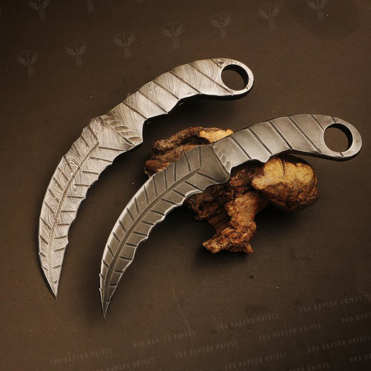 Handmade Damascus Steel Full Tang Karambit Knife Packed in Wooden Box. Pro1707