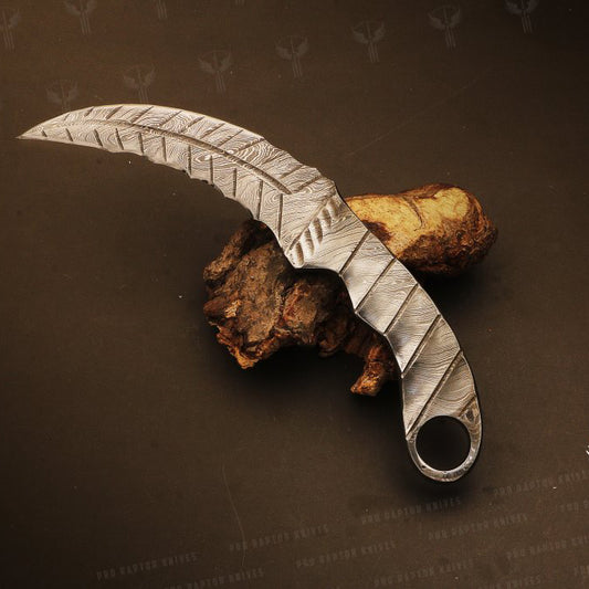 Handmade Damascus Steel Full Tang Karambit Knife Packed in Wooden Box. Pro1707