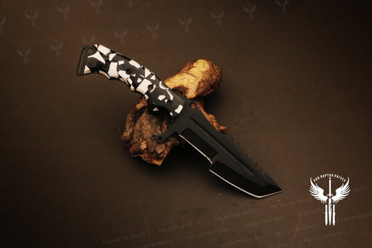 Handmade D2 steel Tanto Fixed Knife with Grooved Spine & Two-Color Resin Handle. Pro1708