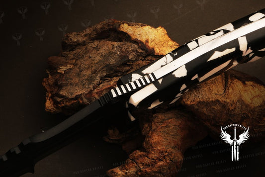 Handmade D2 steel Tanto Fixed Knife with Grooved Spine & Two-Color Resin Handle. Pro1708