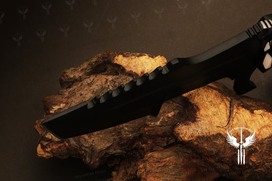 Handmade D2 steel Tanto Fixed Knife with Grooved Spine & Two-Color Resin Handle. Pro1708