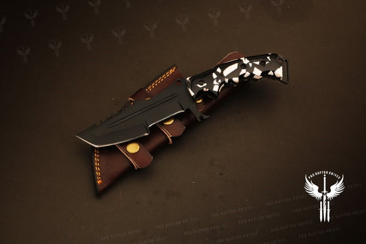 Handmade D2 steel Tanto Fixed Knife with Grooved Spine & Two-Color Resin Handle. Pro1708
