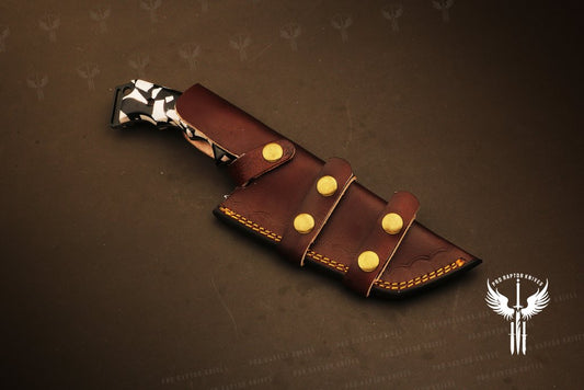 Handmade D2 steel Tanto Fixed Knife with Grooved Spine & Two-Color Resin Handle. Pro1708