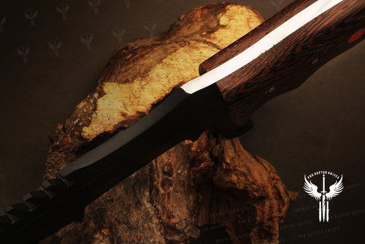 Handmade D2 Steel Tanto Knife with Groove, Sawback Serration & Mosaic on Handle. Pro1710