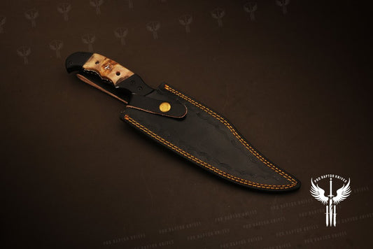 Handmade Black Powder Coated Hunting Rambo Bowie Knife with Shaded Bone Handle. Pro1711