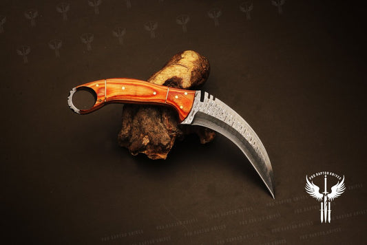 Handmade Damascus steel Dollar Sheet  Karambit Knife with Damascus Finger Ring. Pro1540