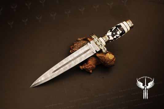 Handmade Damascus steel Dagger Knife with Gemstone Type Handle. Pro1606