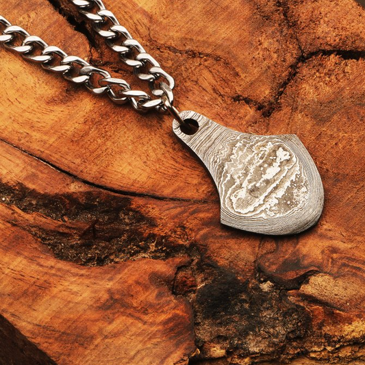 Unisex Damascus steel Pendant with  Ash wood Gift Box. Pro1844