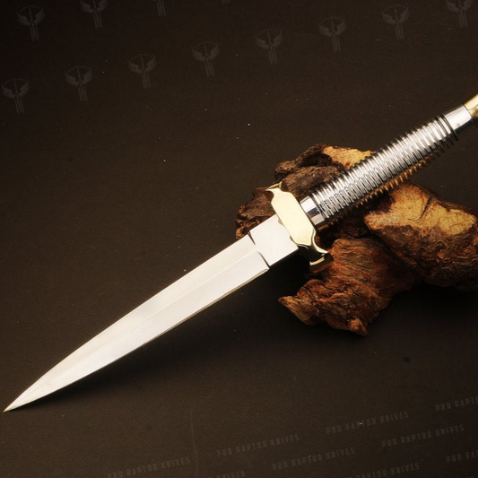 Handmade J2 Steel Brass Guard Dagger Knife with Metal Threads Handle. Pro1702