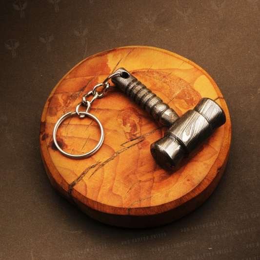 Handmade Damascus steel Gavel shape Hammer Keychain in Wooden Box. Pro1732