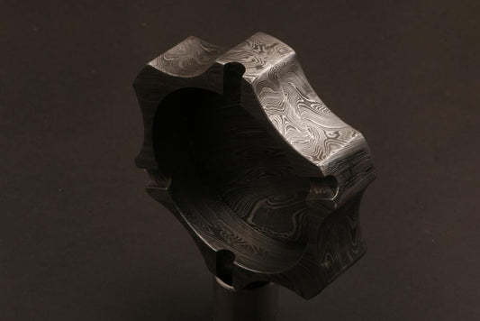 Unique Handmade Damascus steel Ashtray in Edge Design with Rose Wood Box. Pro7001