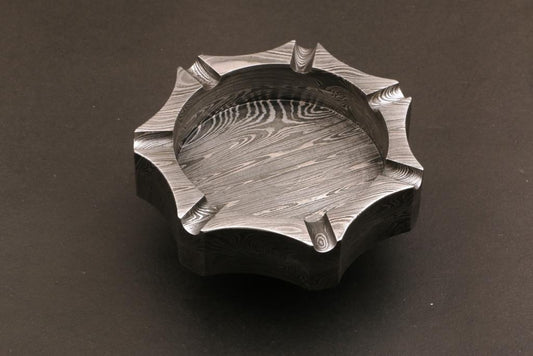 Handmade Damascus steel Heptagonal Cigar Ashtray with Rose Wood Box. Pro7002