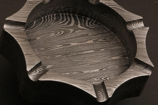 Handmade Damascus steel Heptagonal Cigar Ashtray with Rose Wood Box. Pro7002