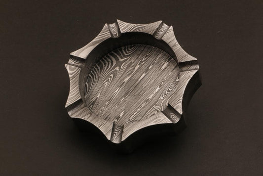 Handmade Damascus steel Heptagonal Cigar Ashtray with Rose Wood Box. Pro7002